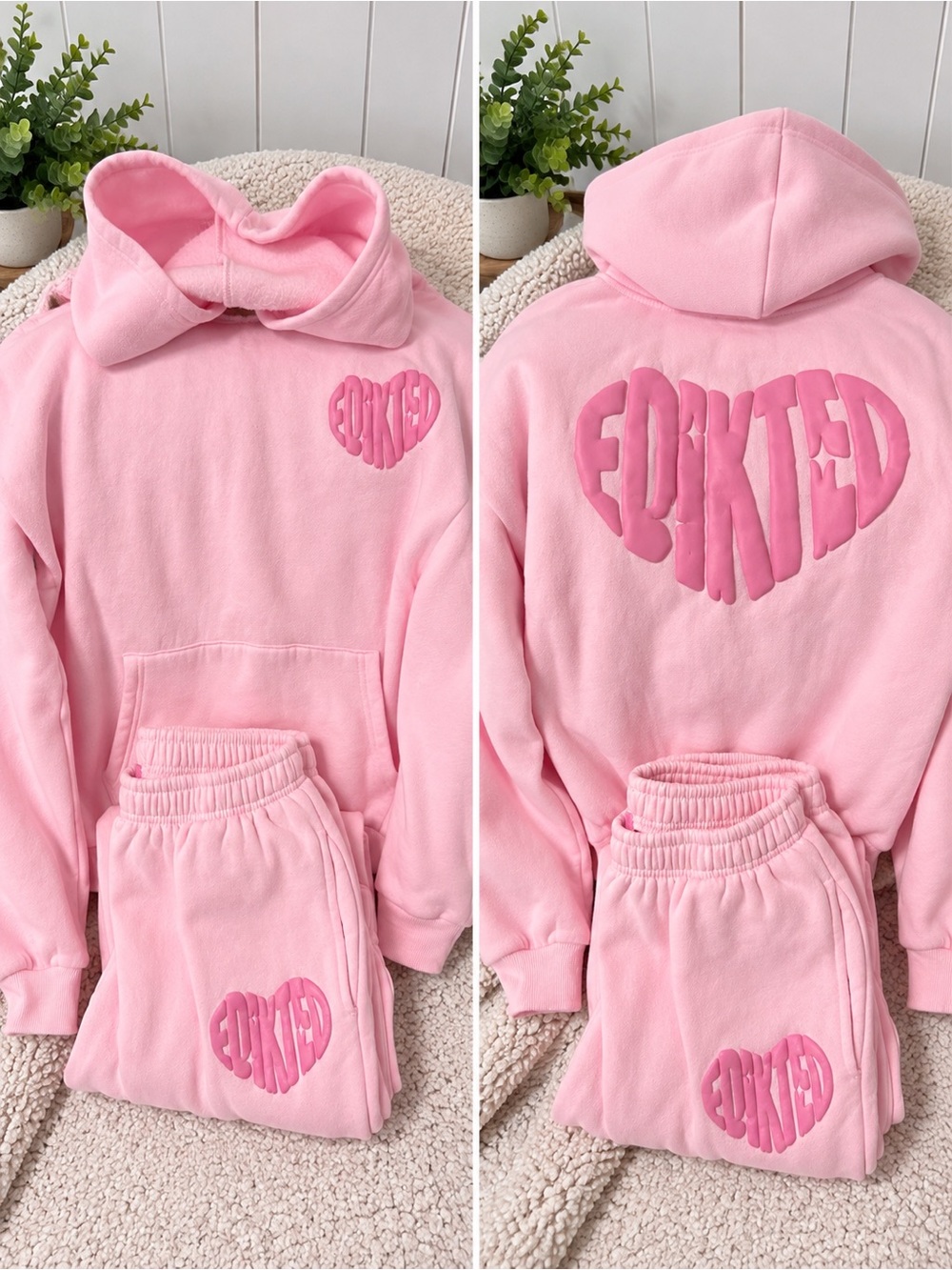 Edikted Pink Heart Logo Hoodie and Joggers Set